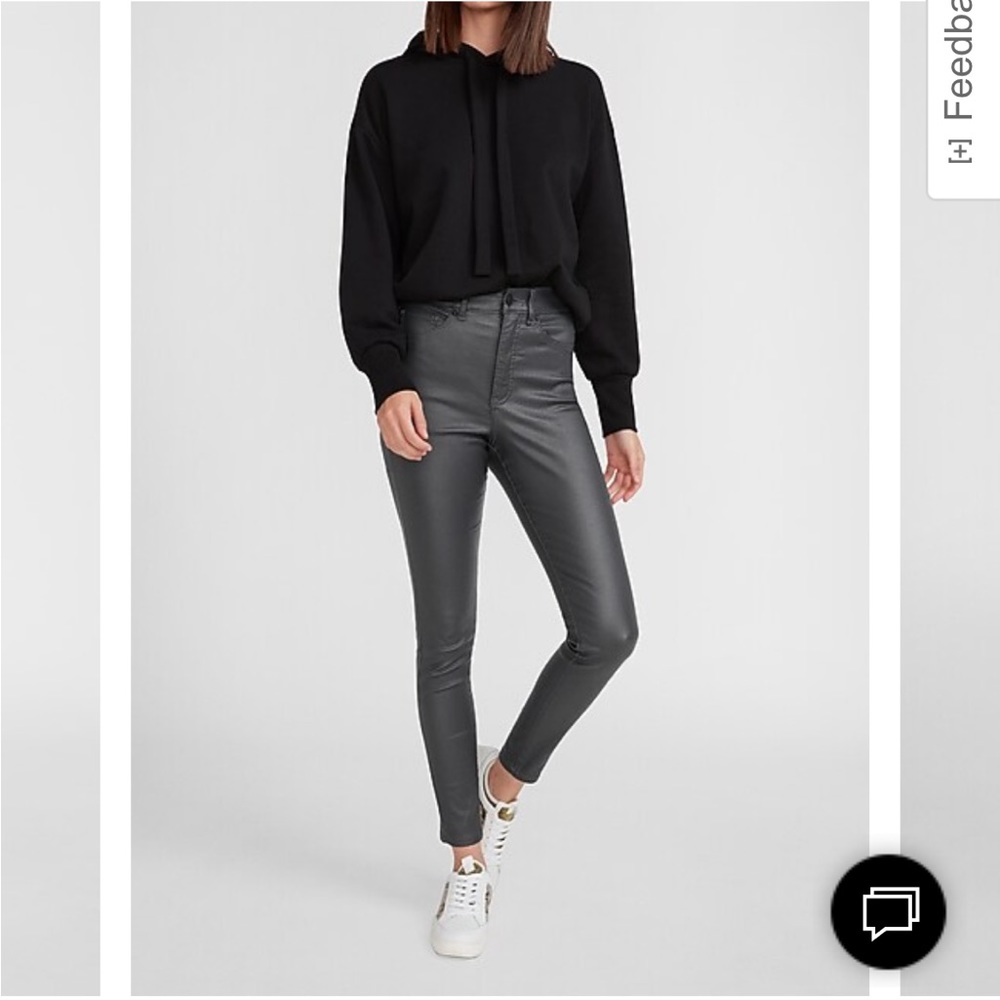 NWOT Express high waisted gray coated skinny jeans